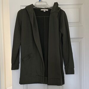 LOFT Hooded Pocket Open Cardigan S Petite Olive EUC